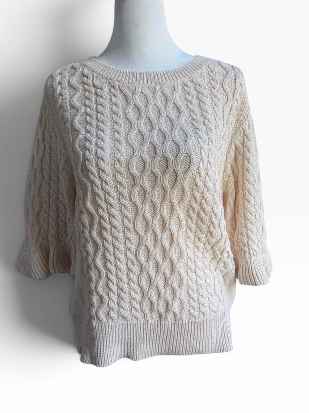 Classic Dylan Women's Cotton Cable Knit Crewneck Sweater - Cream Sz M